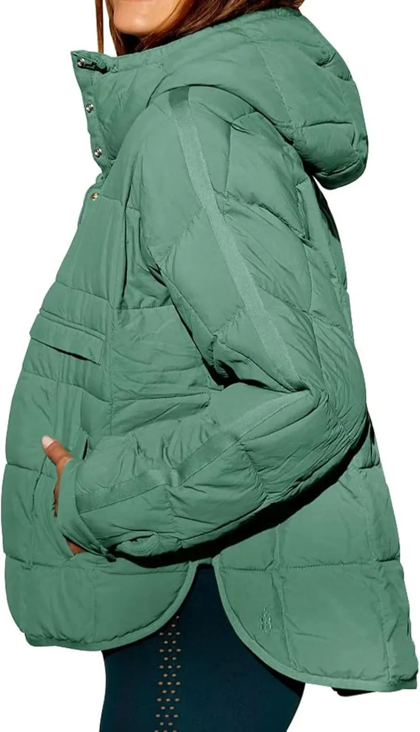Women's Quilted Pullover Puffer Jacket Oversized Long Hooded Coats Winter Warm Lightweight Outwear with Pocket