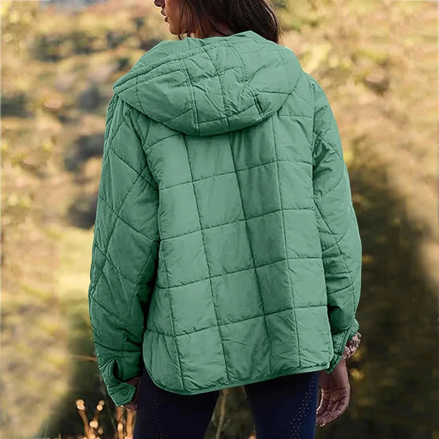 Women's Quilted Pullover Puffer Jacket Oversized Long Hooded Coats Winter Warm Lightweight Outwear with Pocket