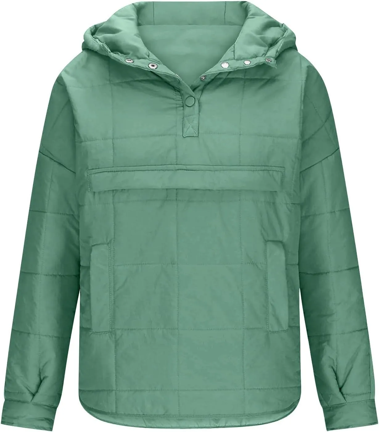 Women's Quilted Pullover Puffer Jacket Oversized Long Hooded Coats Winter Warm Lightweight Outwear with Pocket