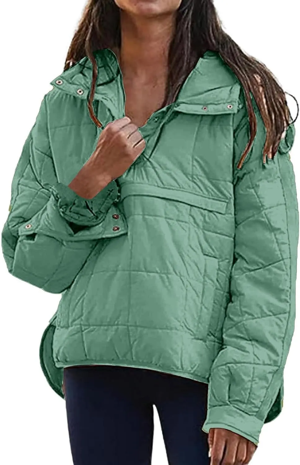 Women's Quilted Pullover Puffer Jacket Oversized Long Hooded Coats Winter Warm Lightweight Outwear with Pocket