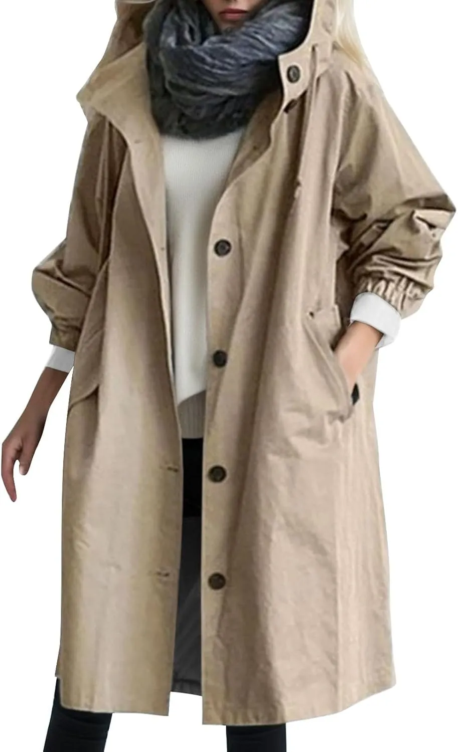 Women's Rain Jacket Autumn Winter Loose Hooded Trench Jackets Oversized Elegant Windbreaker Comfortable Coat Outwear