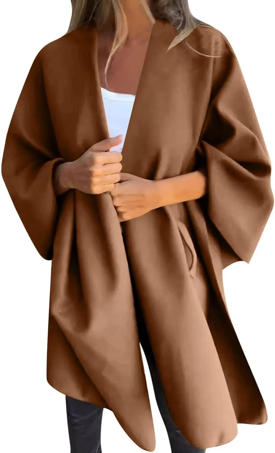 Women's Shawl Wrap Coat Fall Winter Oversized Casual Open Front Cape Cardigan Sweater Boho Buffalo Poncho
