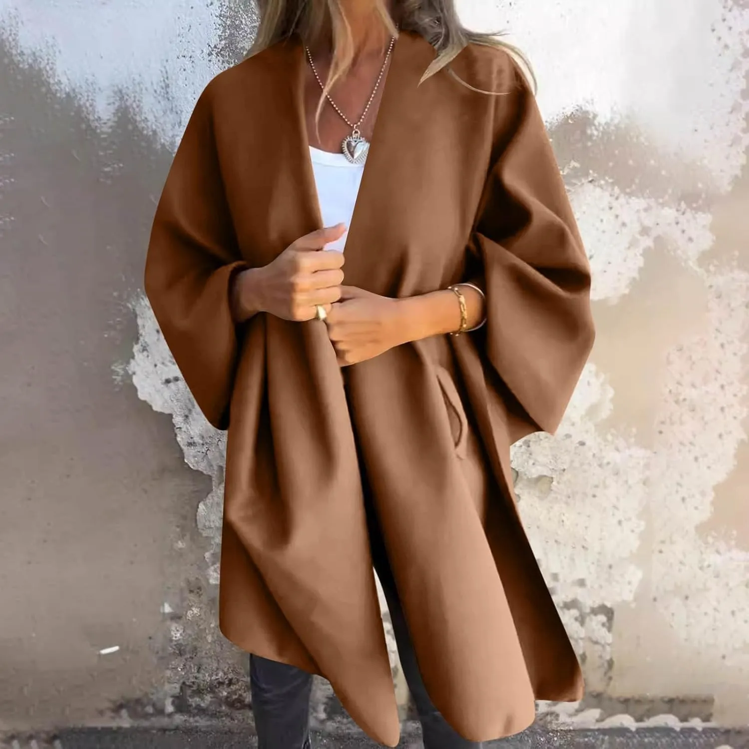 Women's Shawl Wrap Coat Fall Winter Oversized Casual Open Front Cape Cardigan Sweater Boho Buffalo Poncho