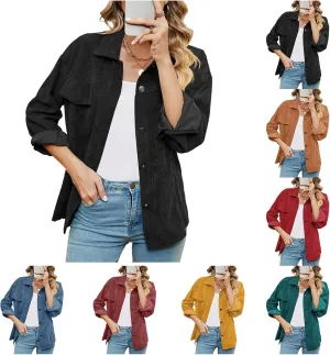 Women's Solid Corduroy Button Down Shacket Jackets Long Sleeve Casual Loose Fit Shirt Jacket 2023 Fashion Blouse Tops