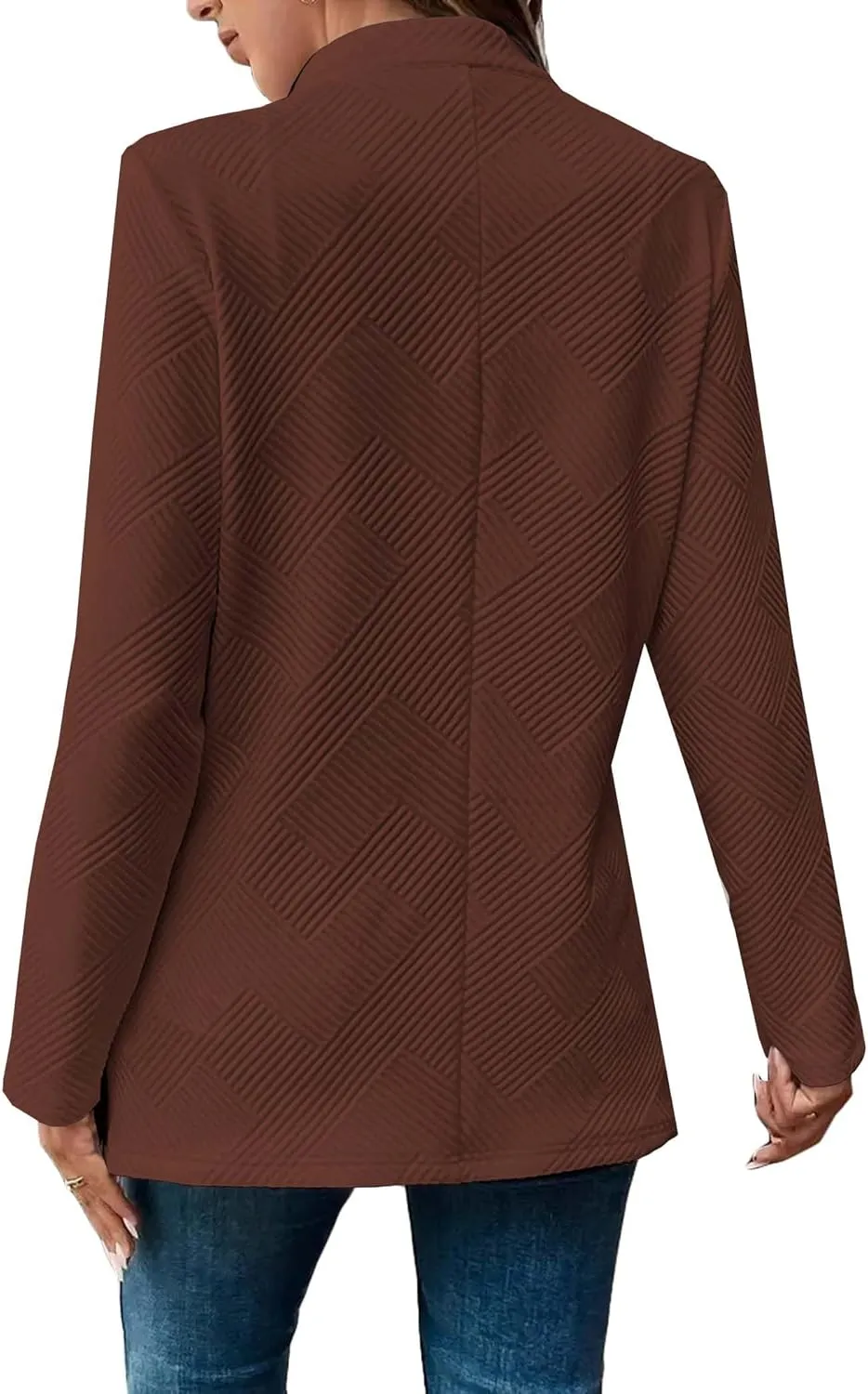 Womens Striped Tweed Blazer 2024 Fall Long Causal Open Front Notched Collarless Work Office Sweater Jackets