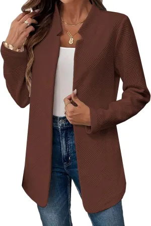 Womens Striped Tweed Blazer 2024 Fall Long Causal Open Front Notched Collarless Work Office Sweater Jackets