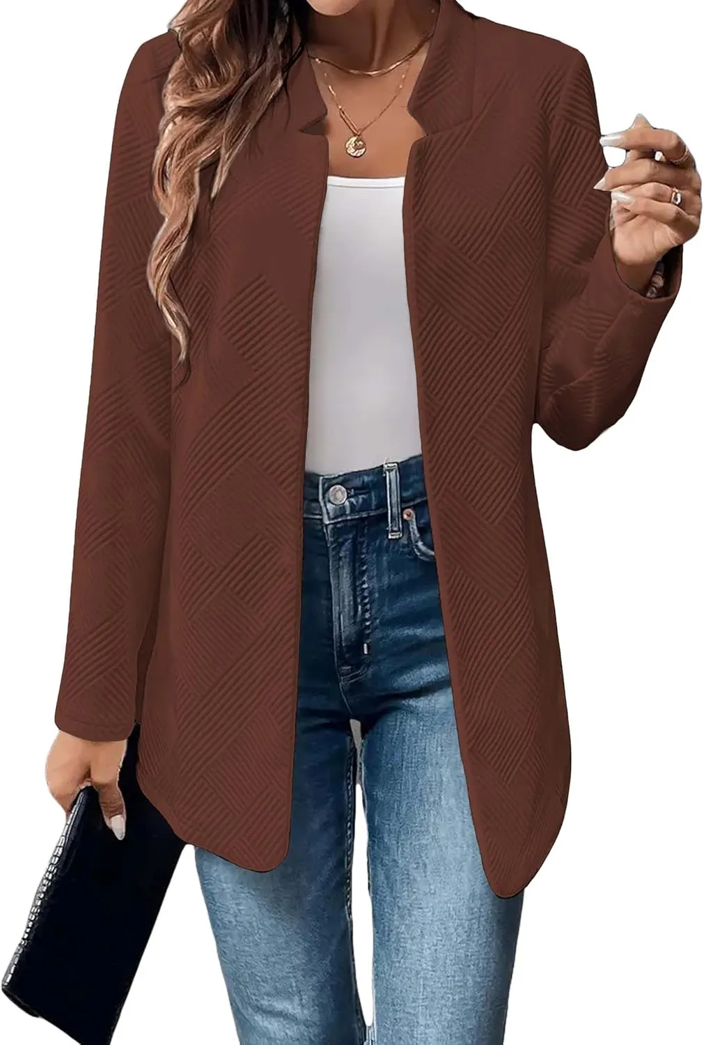 Womens Striped Tweed Blazer 2024 Fall Long Causal Open Front Notched Collarless Work Office Sweater Jackets