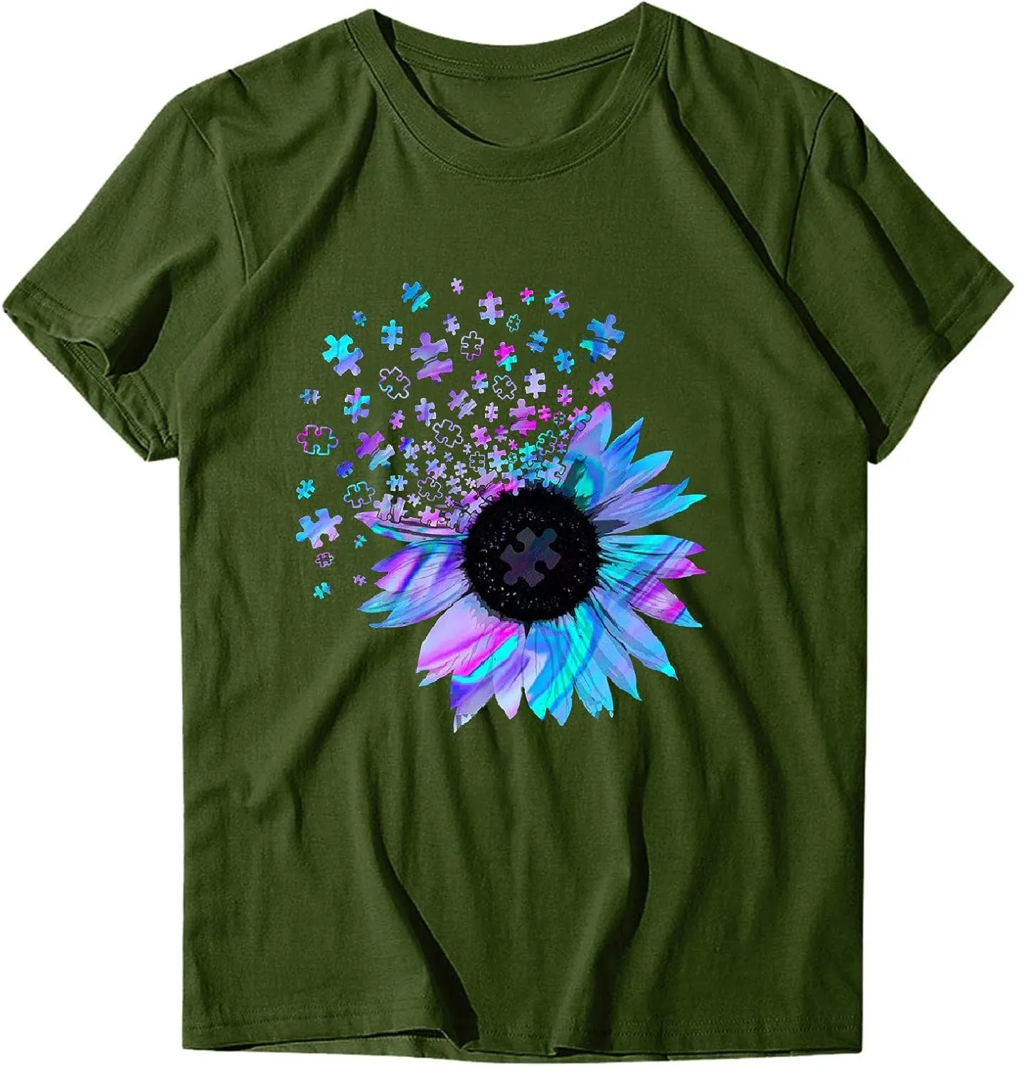 Women's Summer Sunflower T Shirt Cute Flower Graphic Loose Tees Crew Neck Short Sleeve Casual Tops