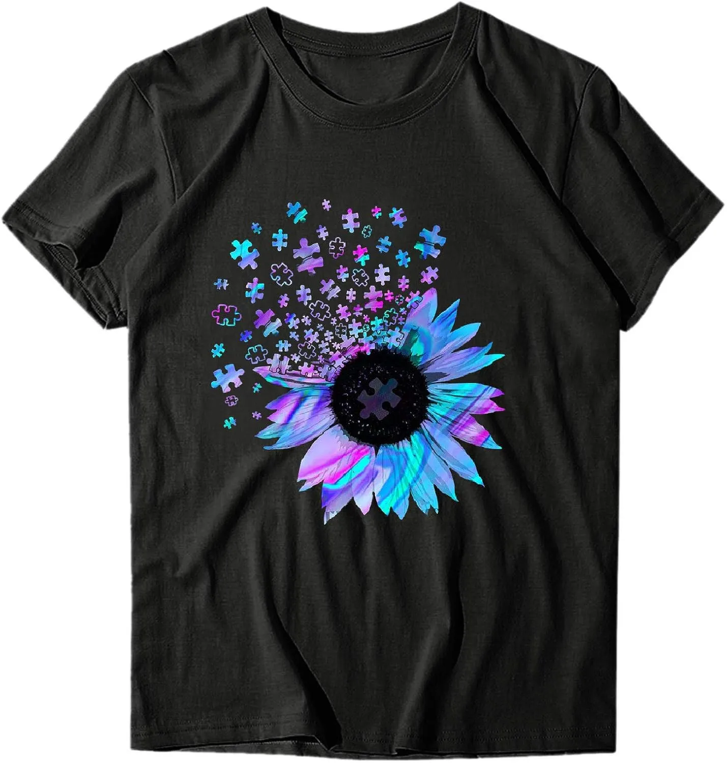 Women's Summer Sunflower T Shirt Cute Flower Graphic Loose Tees Crew Neck Short Sleeve Casual Tops