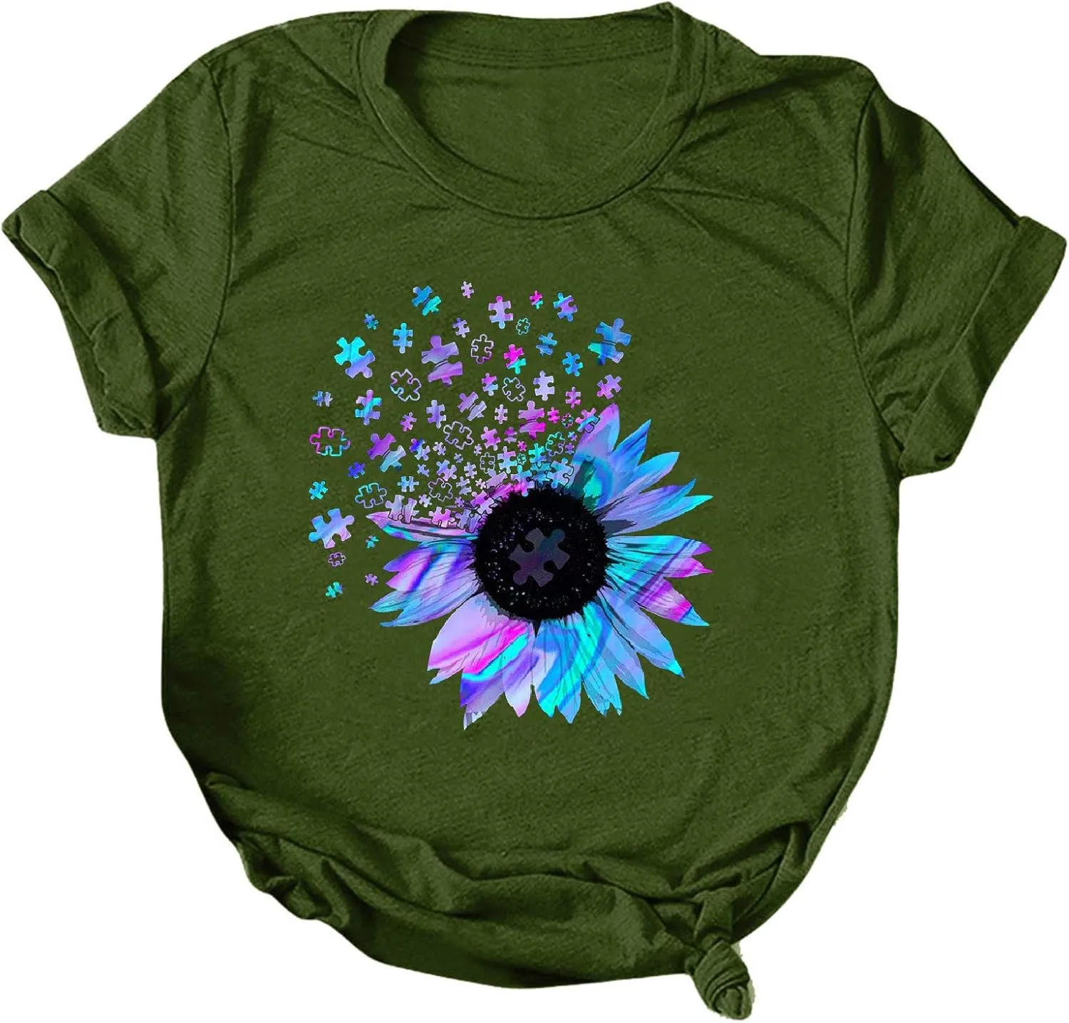 Women's Summer Sunflower T Shirt Cute Flower Graphic Loose Tees Crew Neck Short Sleeve Casual Tops
