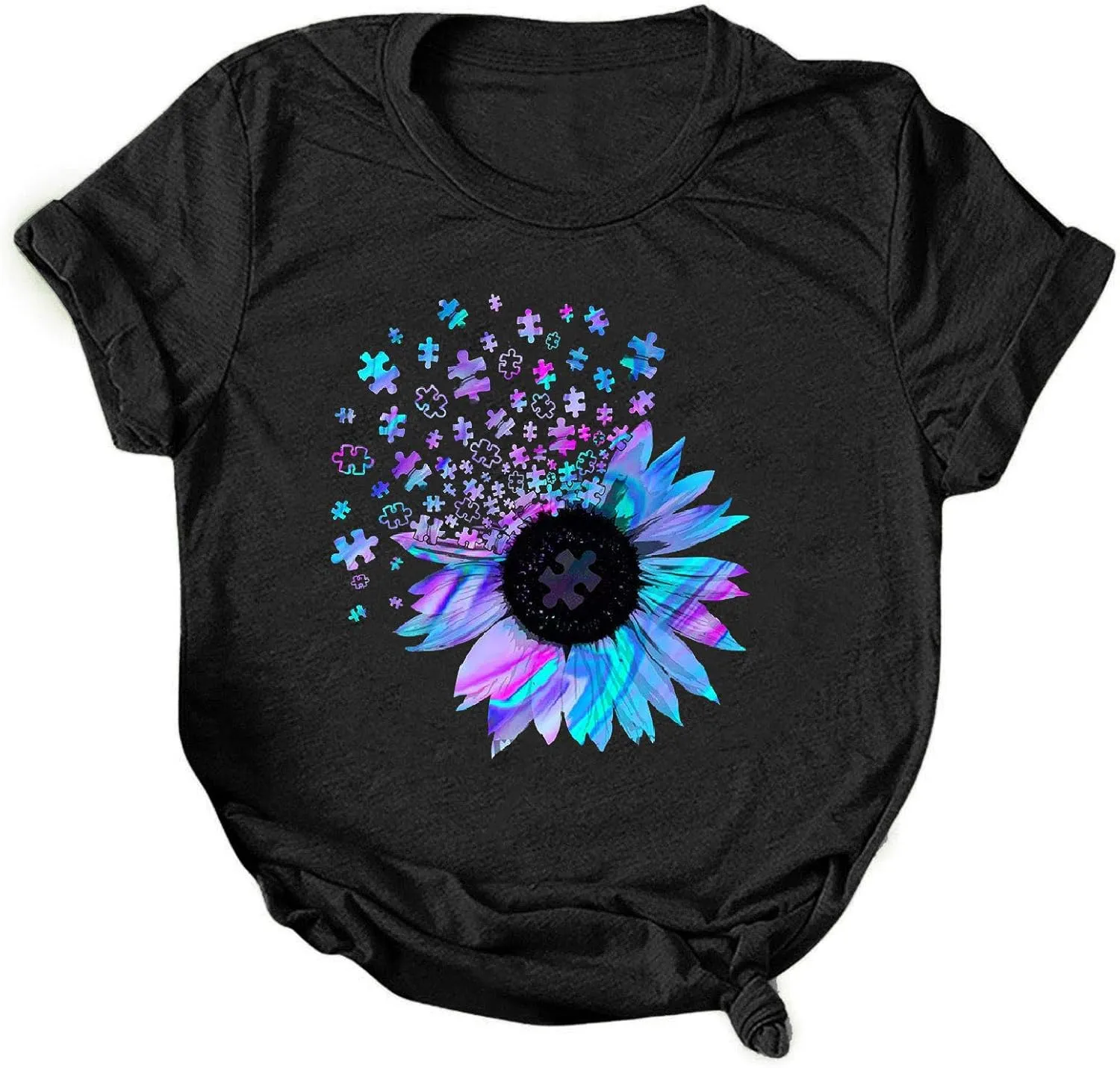 Women's Summer Sunflower T Shirt Cute Flower Graphic Loose Tees Crew Neck Short Sleeve Casual Tops