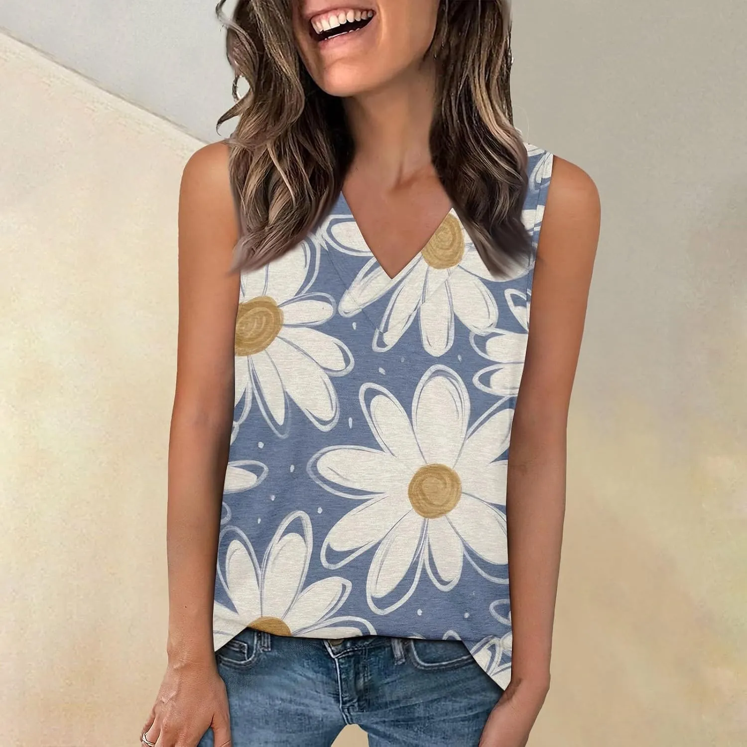Womens Summer Tank Tops 2025 V Neck Sleeveless Casual Loose Fit T Shirts Fashion Vacation Outfits T-Shirt