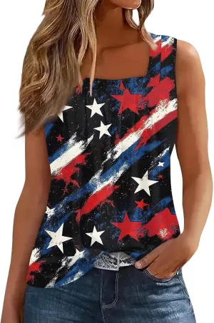 Womens Tank Tops for Women - Loose Fit Pleated Square Neck Sleeveless Tops Curved Hem Flowy Loose Fit Shirts 2025