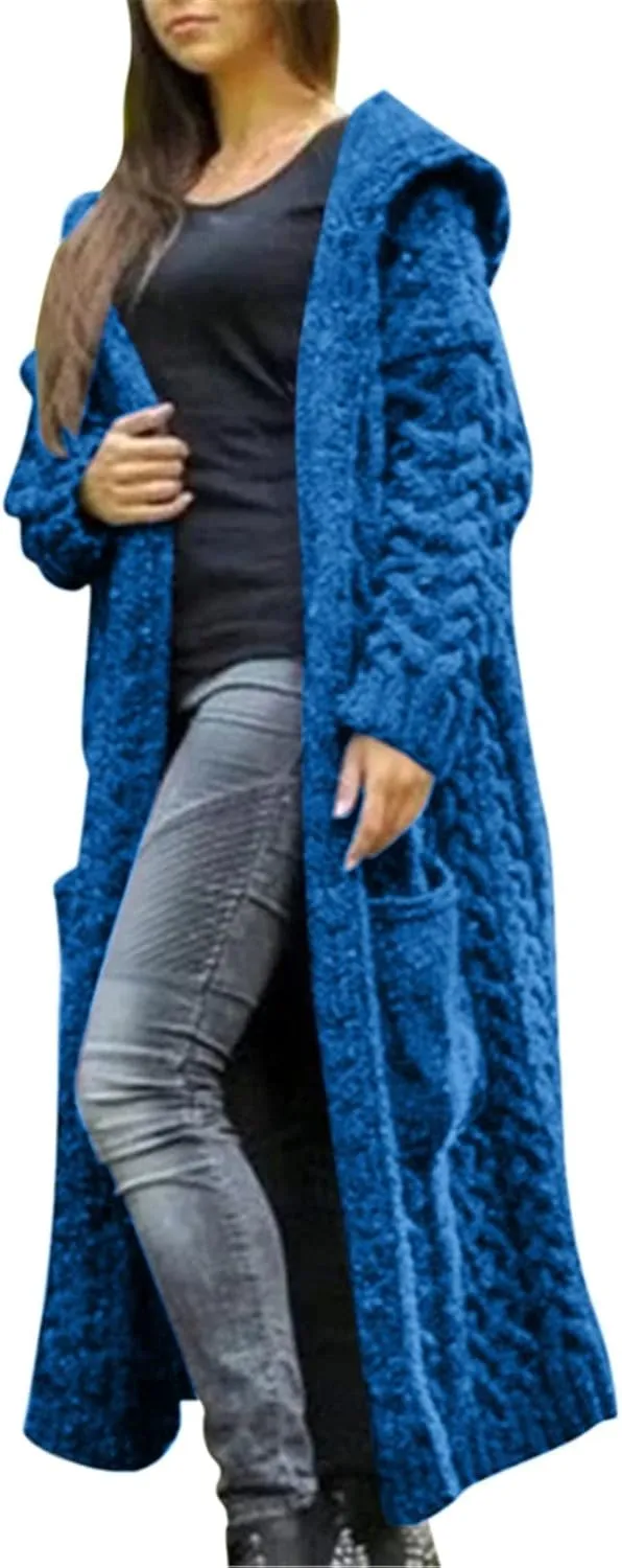 Women's Trench Coat Large Women Pocket Sweater Breasted Cardigan Hood Sleeves Women's Coat Woman Coat Wool Coats for