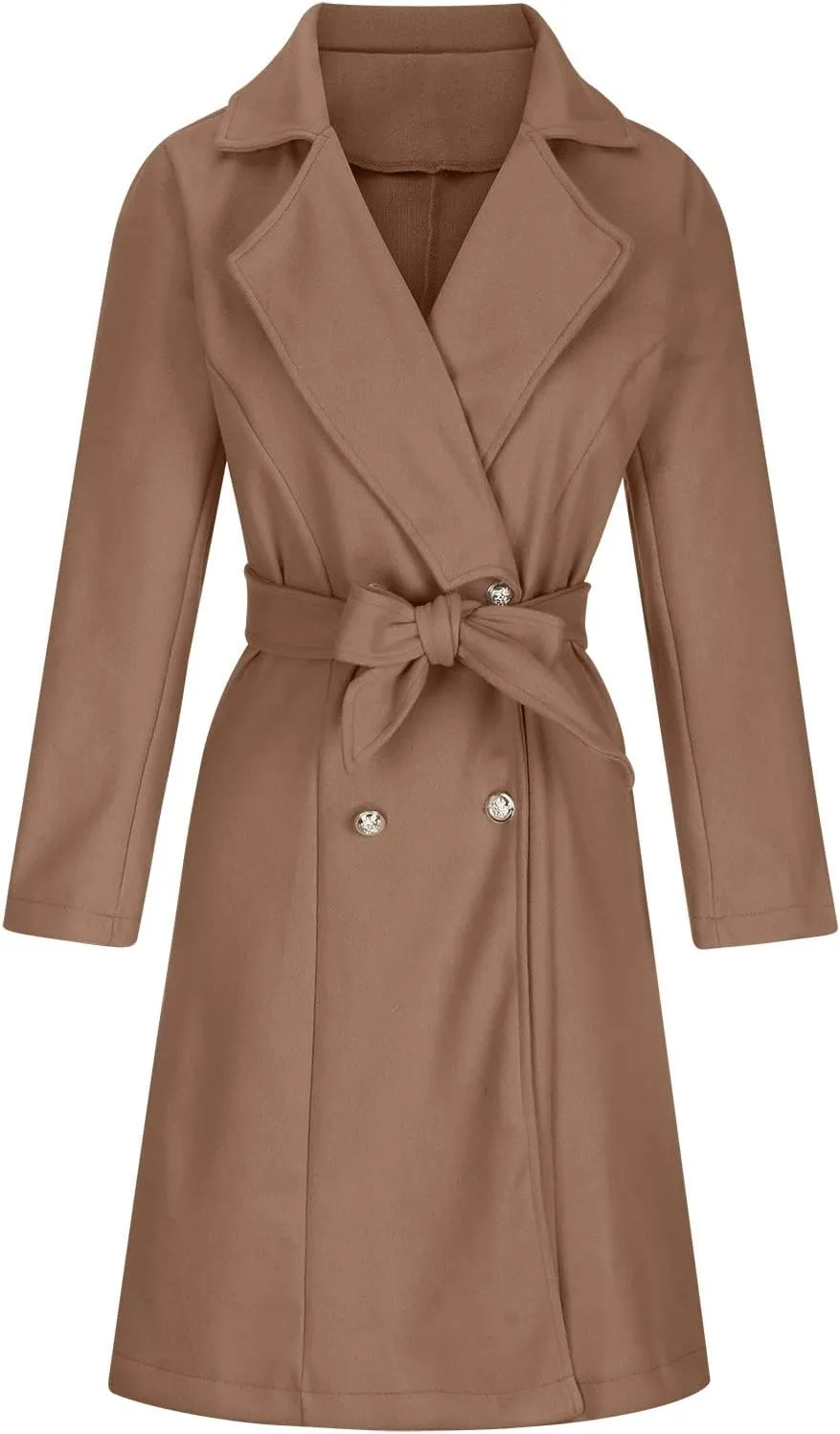 Women's Trench Coats Double Breasted Woolen Blend Pea Coats Elegant Long Belted Overcoat Winter Coat Office Cardigan