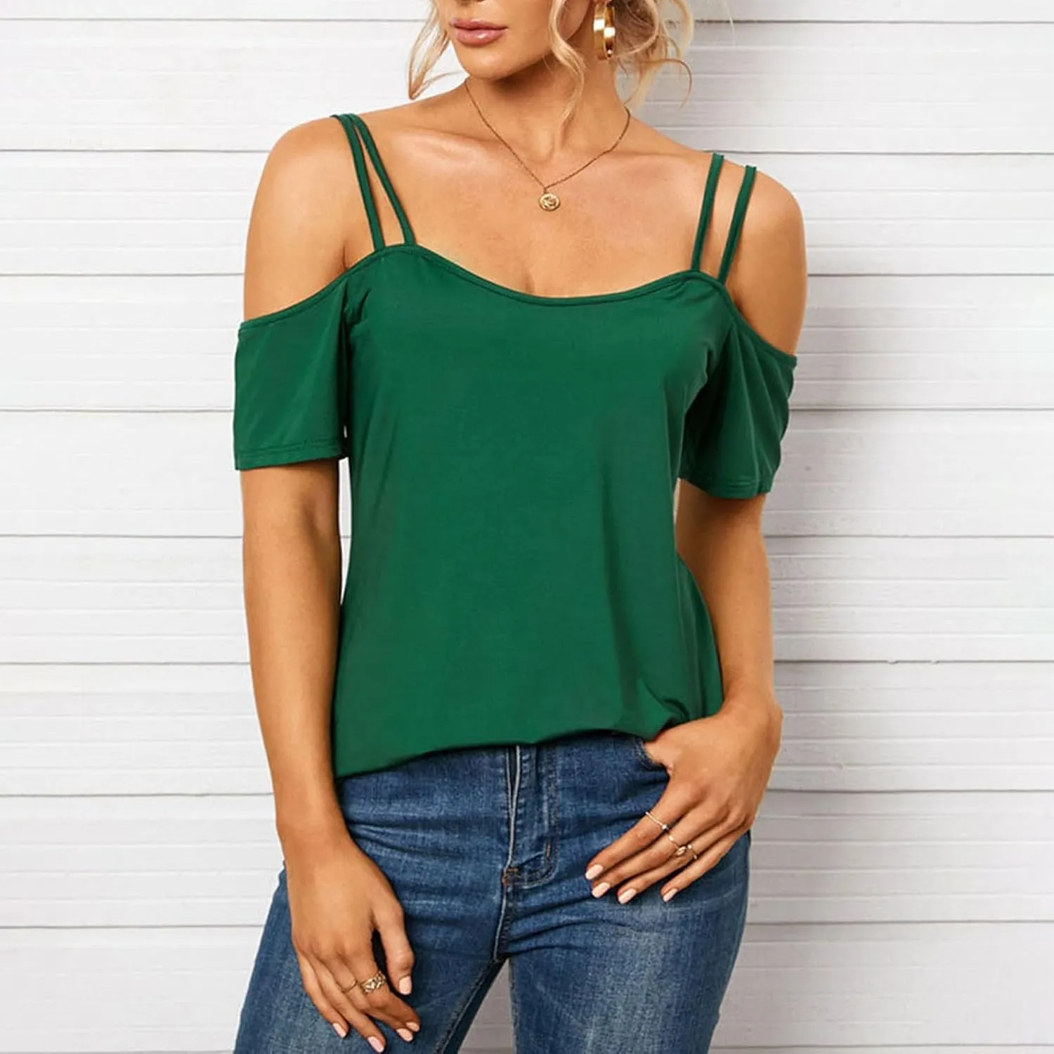 Womens Tshirts Sling Cold Shoulder Short Sleeve Tunic Top Fashion Sexy Elegent Comfy Summer Party Lounge Outfits 2025