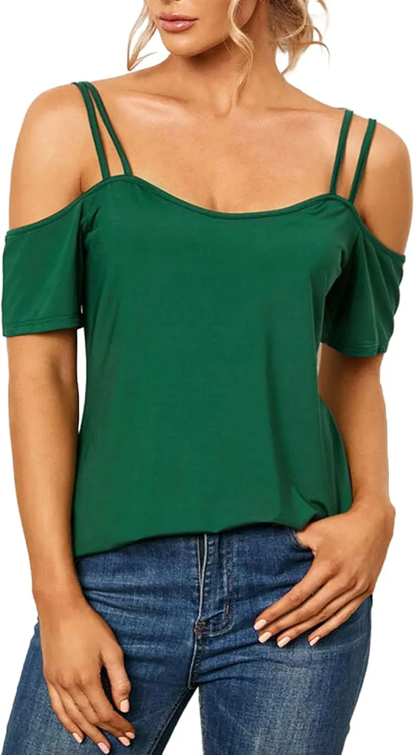Womens Tshirts Sling Cold Shoulder Short Sleeve Tunic Top Fashion Sexy Elegent Comfy Summer Party Lounge Outfits 2025
