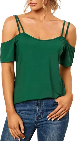 Womens Tshirts Sling Cold Shoulder Short Sleeve Tunic Top Fashion Sexy Elegent Comfy Summer Party Lounge Outfits 2025