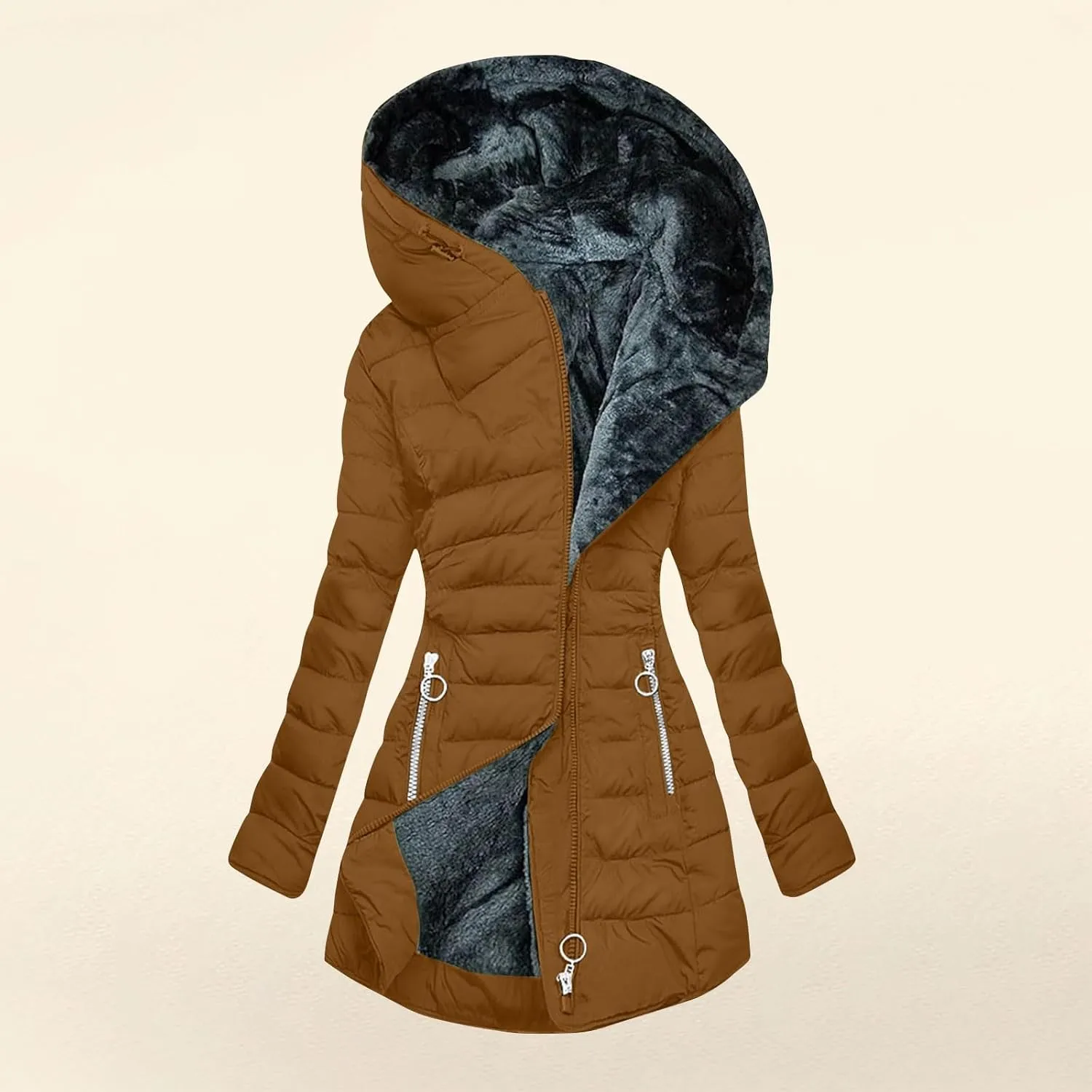 Womens Winter Coat Sherpa Fleece Lined Puffer Quilted Jacket Hooded Zip Up Warm Thicken Thermal Outerwear 2024
