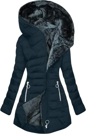 Womens Winter Coat Sherpa Fleece Lined Puffer Quilted Jacket Hooded Zip Up Warm Thicken Thermal Outerwear 2024