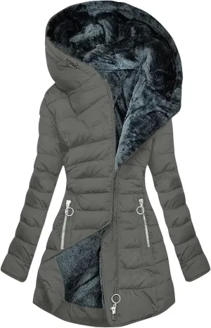 Womens Winter Coat Sherpa Fleece Lined Puffer Quilted Jacket Hooded Zip Up Warm Thicken Thermal Outerwear 2024