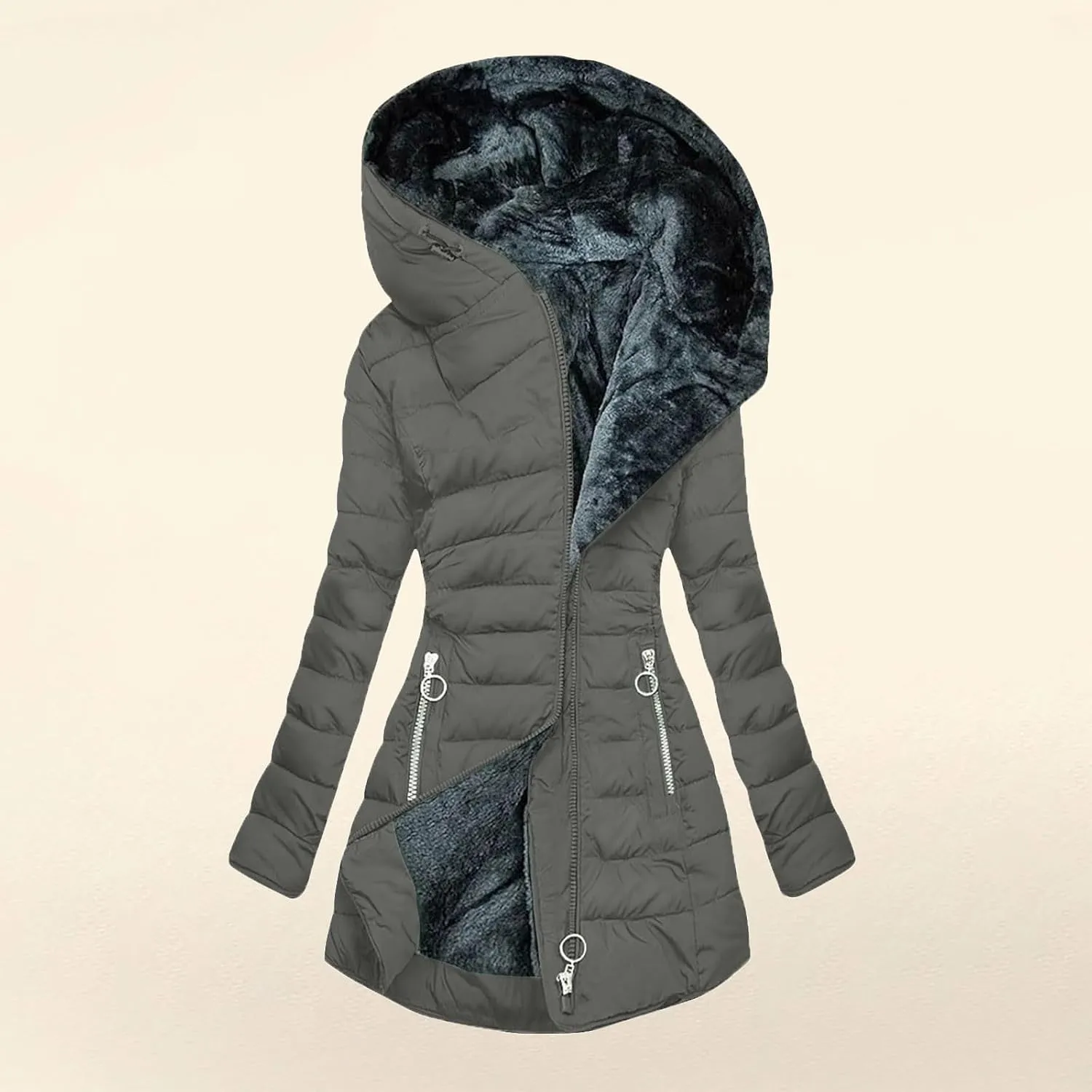 Womens Winter Coat Sherpa Fleece Lined Puffer Quilted Jacket Hooded Zip Up Warm Thicken Thermal Outerwear 2024