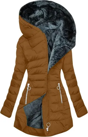 Womens Winter Coat Sherpa Fleece Lined Puffer Quilted Jacket Hooded Zip Up Warm Thicken Thermal Outerwear 2024