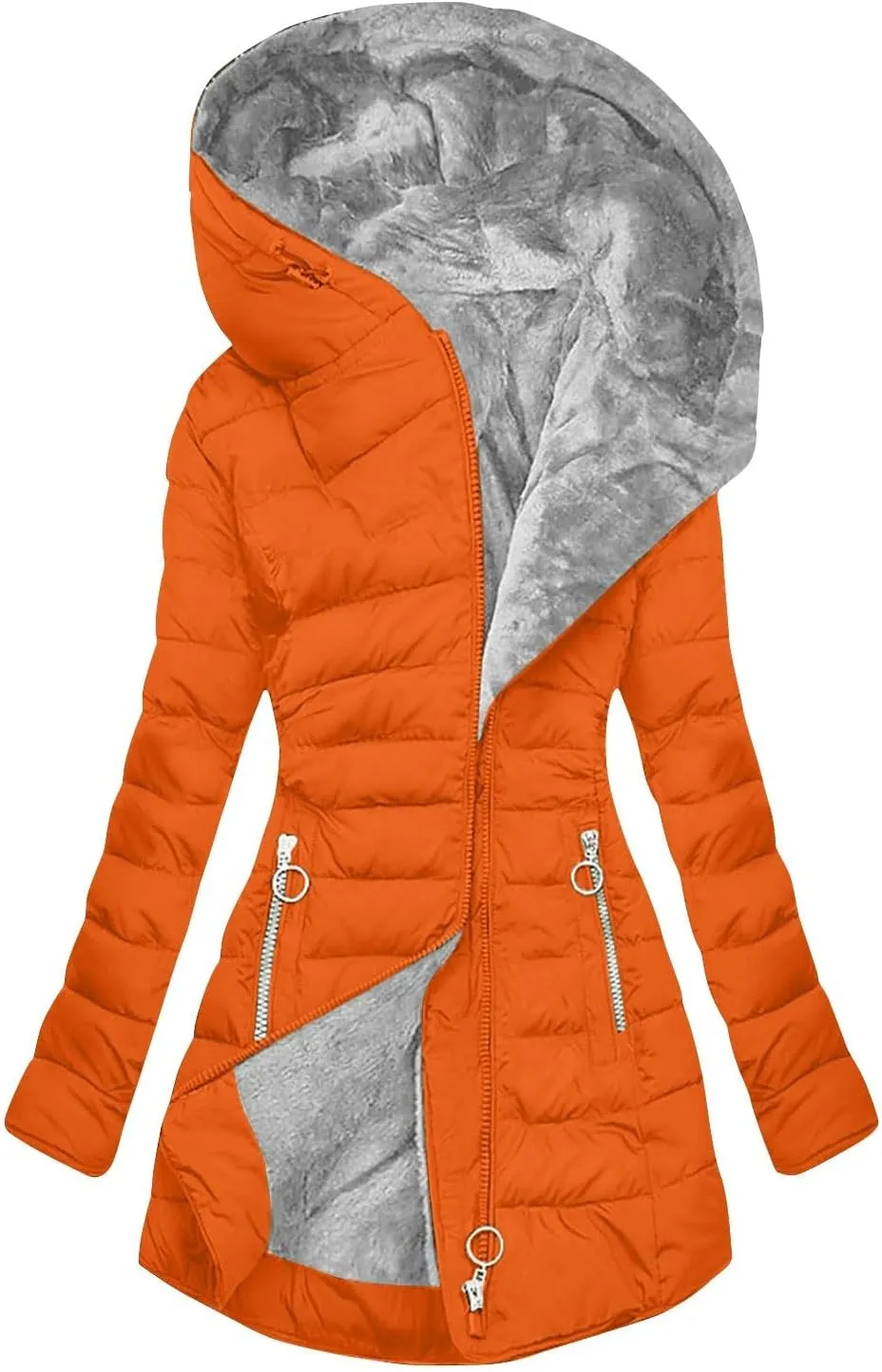 Womens Winter Coat Sherpa Fleece Lined Puffer Quilted Jacket Hooded Zip Up Warm Thicken Thermal Outerwear 2024