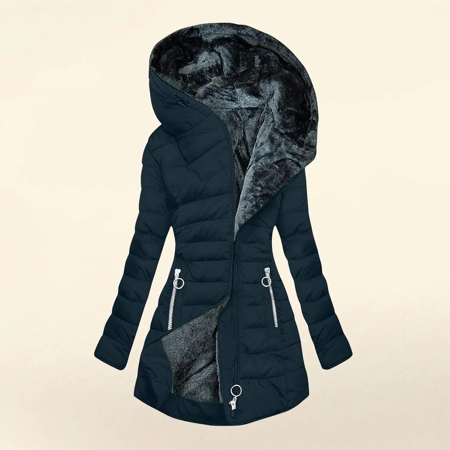 Womens Winter Coat Sherpa Fleece Lined Puffer Quilted Jacket Hooded Zip Up Warm Thicken Thermal Outerwear 2024