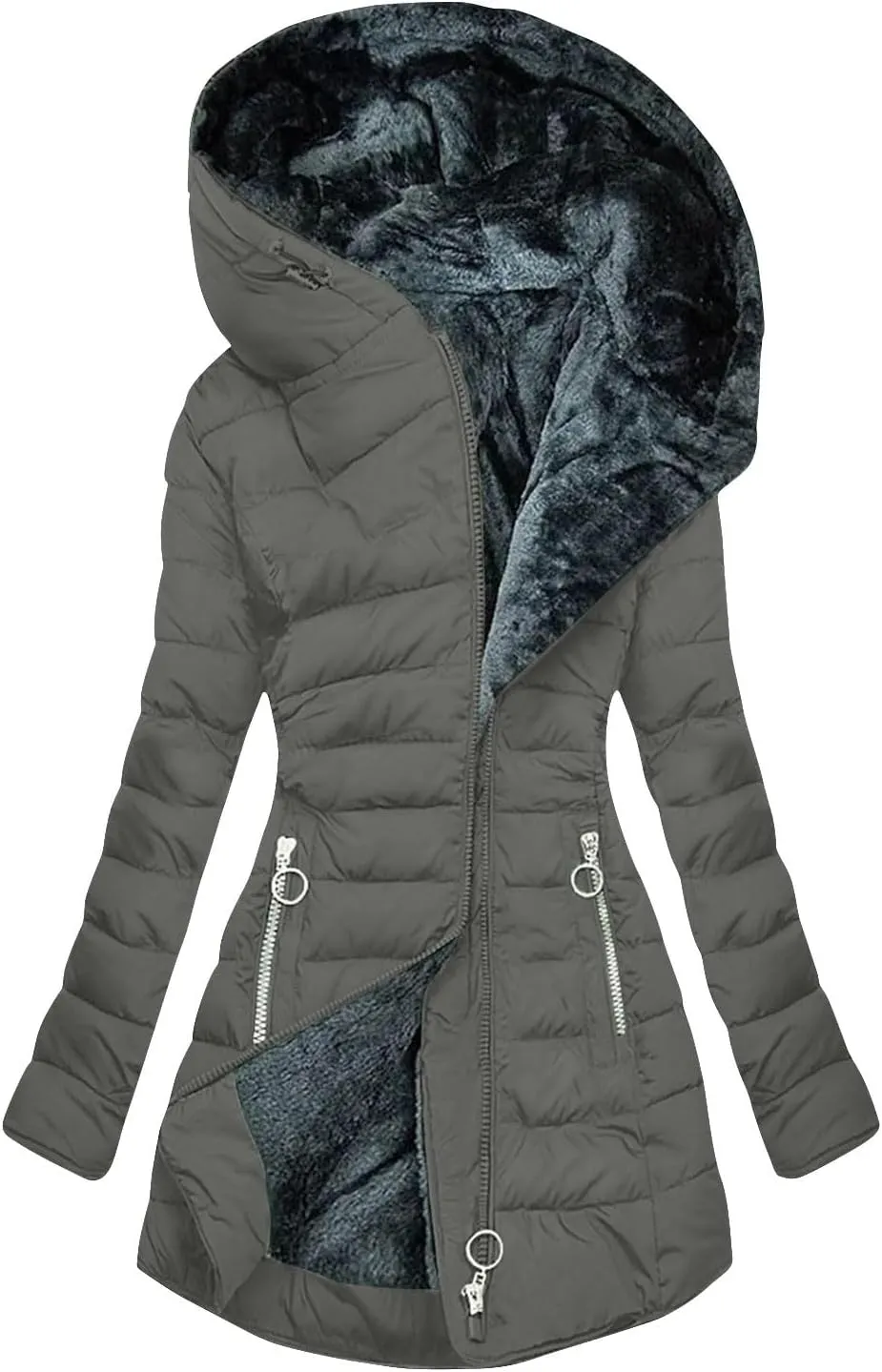 Womens Winter Coat Sherpa Fleece Lined Puffer Quilted Jacket Hooded Zip Up Warm Thicken Thermal Outerwear 2024