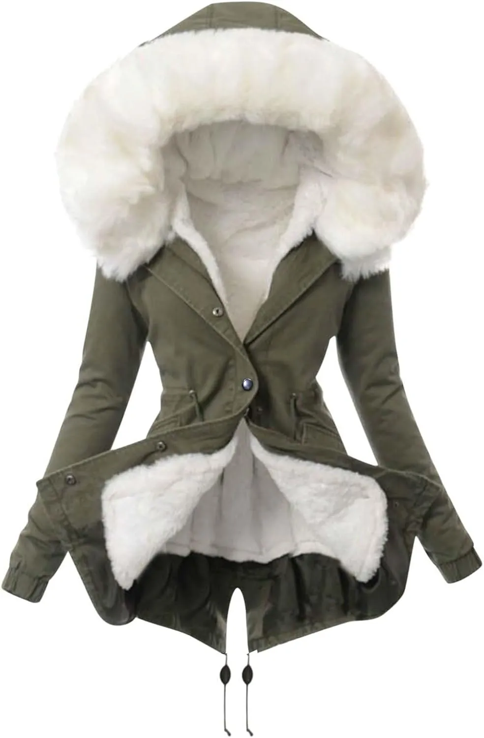 Womens Winter Coats Button Down Sherpa Lined Fuzzy Fleece Warm Jackets Solid Color Trendy Outdoor Hooded Tops Coat