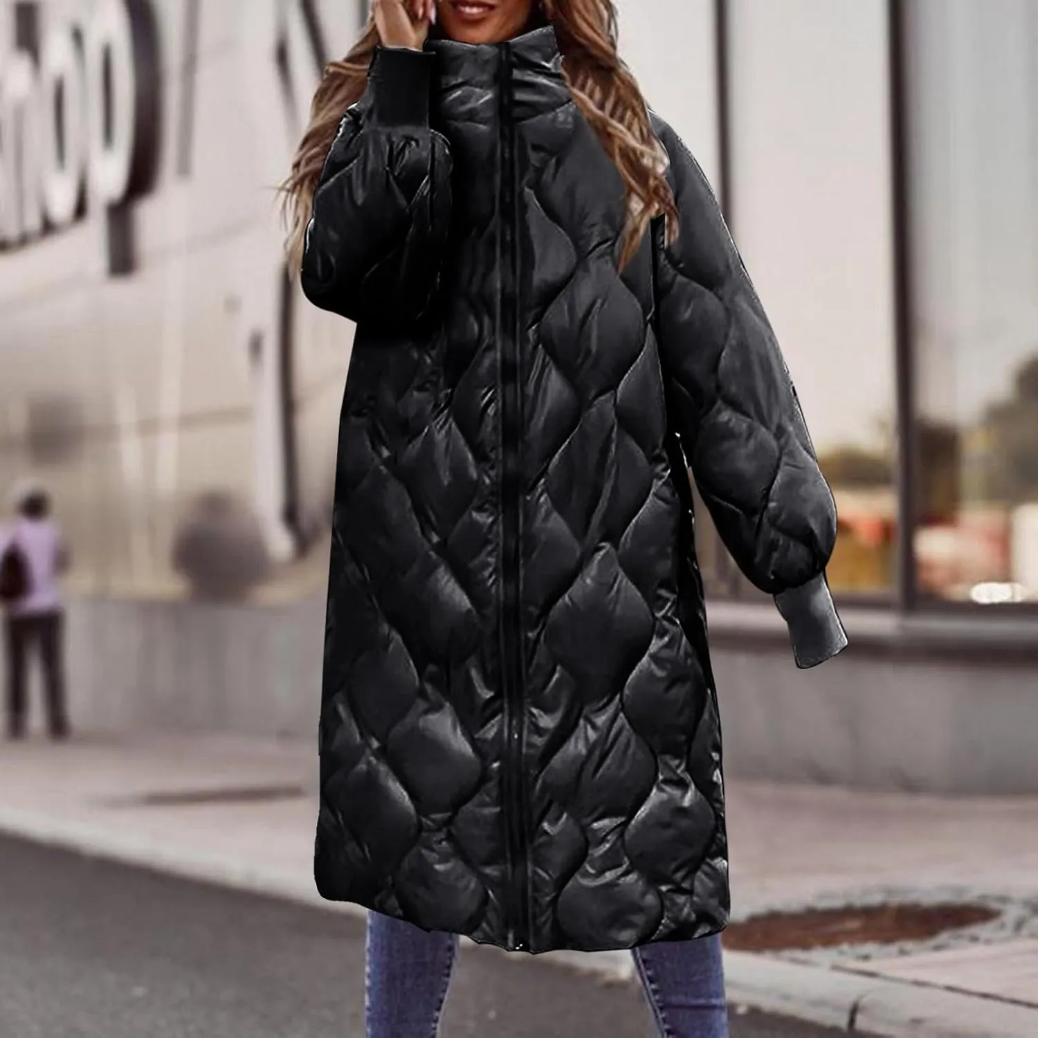 Women's Winter Glossy Down Jacket Ultralight Long Down Outerwear Puffer Jacket Hooded Coat Long-Sleeve Full-Zip Windproof