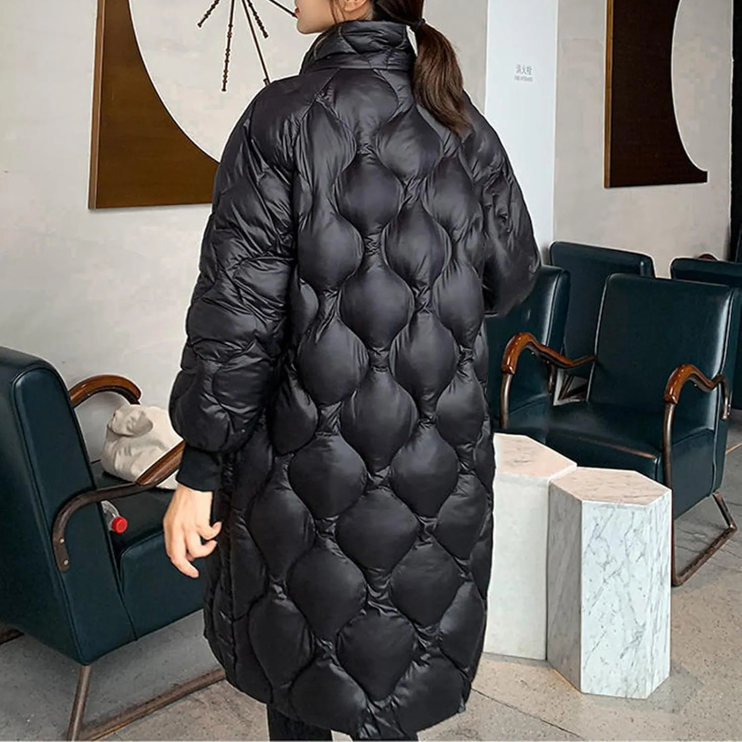 Women's Winter Glossy Down Jacket Ultralight Long Down Outerwear Puffer Jacket Hooded Coat Long-Sleeve Full-Zip Windproof