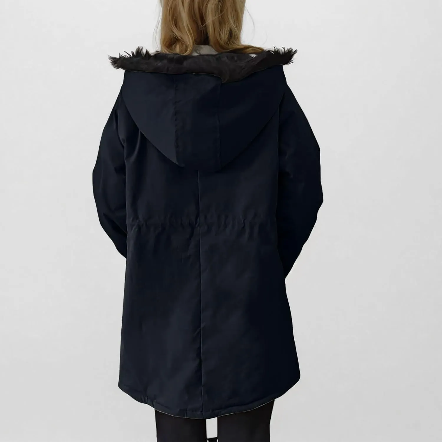Women's Winter Thicken Down Coats Casual Zipper Long Puffer Jackets Button Military Parka Jackets With Faux Fur Hood