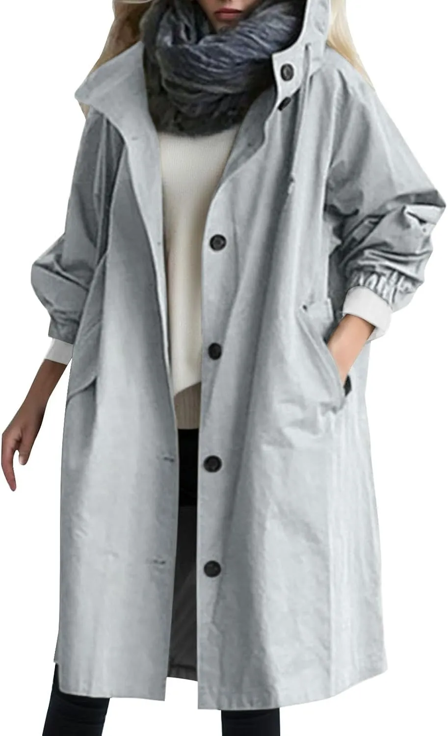 Women's Winter Wool Mid-Long Coat Notch Lapel Single-Breasted Trench Coat Outwear