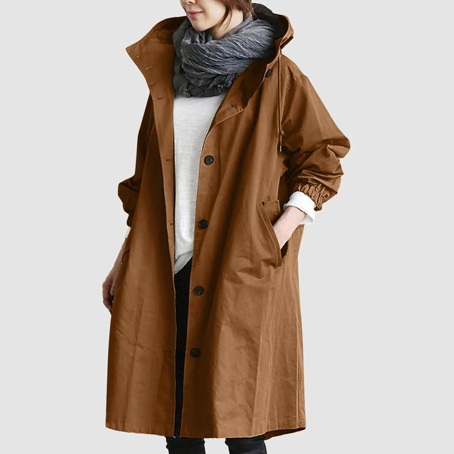 Women's Winter Wool Mid-Long Coat Notch Lapel Single-Breasted Trench Coat Outwear