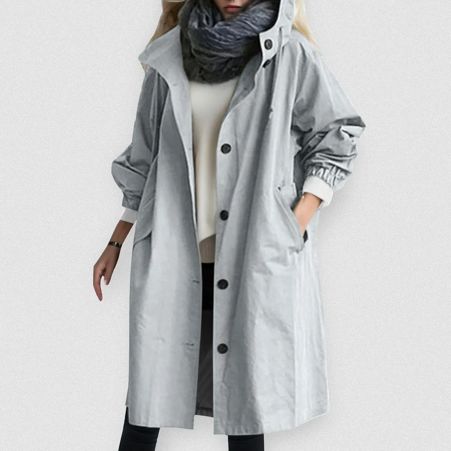 Women's Winter Wool Mid-Long Coat Notch Lapel Single-Breasted Trench Coat Outwear