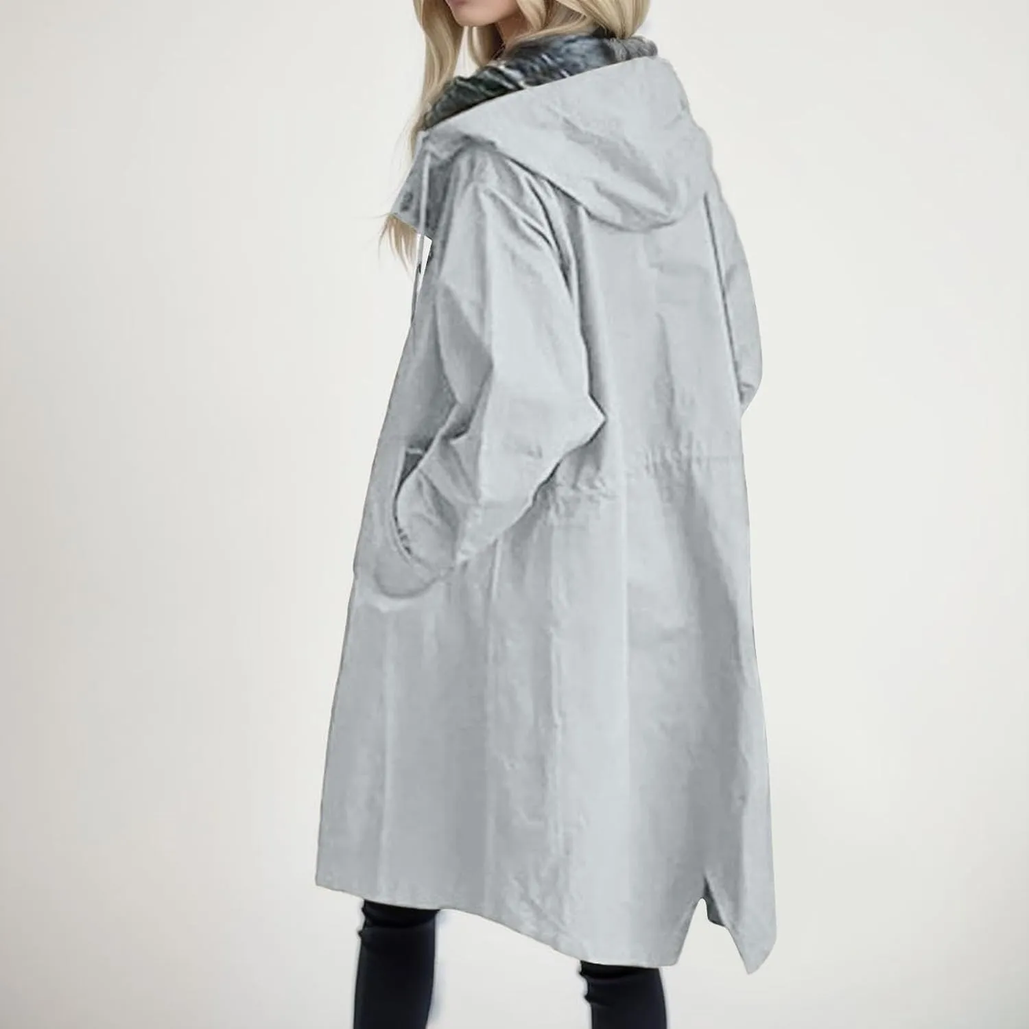 Women's Winter Wool Mid-Long Coat Notch Lapel Single-Breasted Trench Coat Outwear