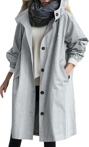 Women's Winter Wool Mid-Long Coat Notch Lapel Single-Breasted Trench Coat Outwear