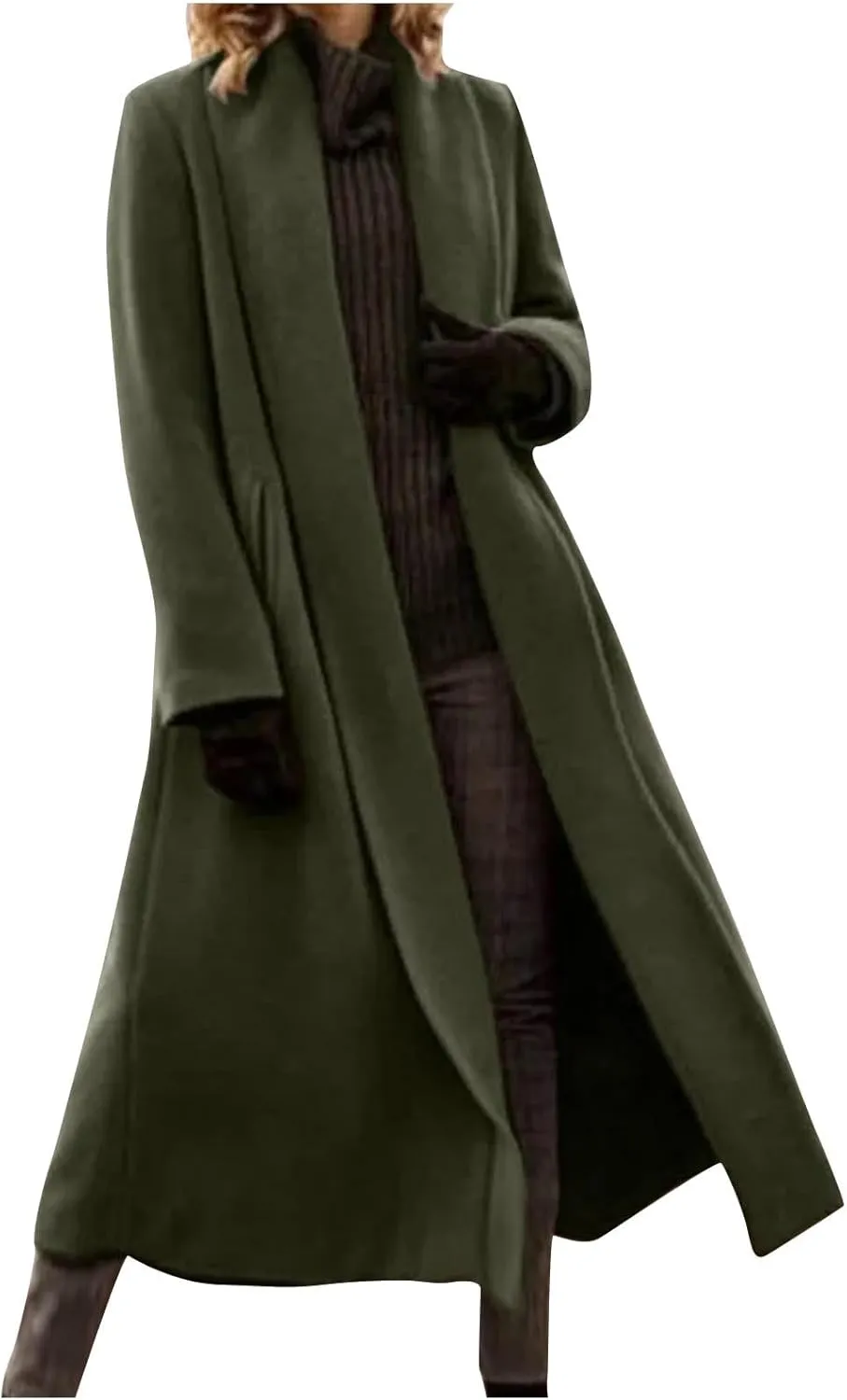 Women's Wool Coats Oversized Notched Collar Pea Coats Casual Open Front Long Winter Jackets Formal Work Trench Coat