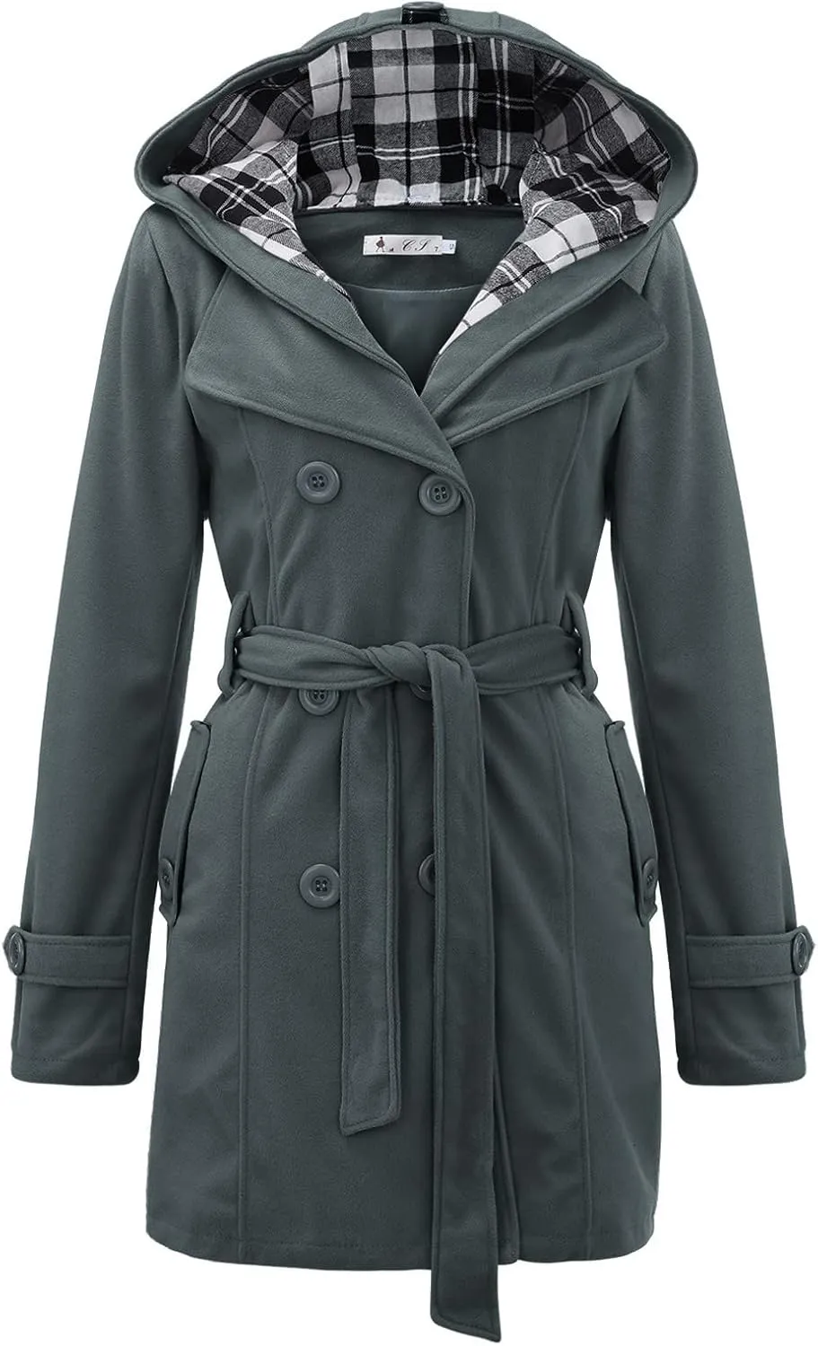 Wool Blend Trench Coats Women Double Breasted Overcoat Casual 2023 Autumn Winter with Hood with Belt Peacoat Trendy