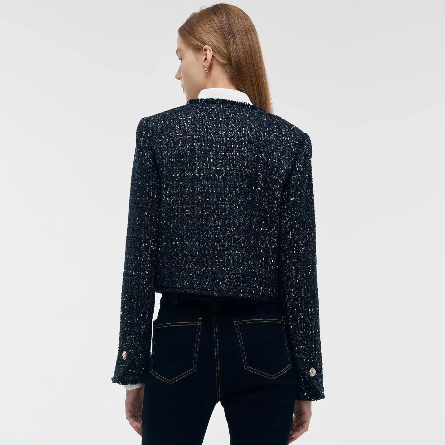 Wool Blend Tweed Blazers for Women Business Casual Knit Blazer Cropped Jacket for Women