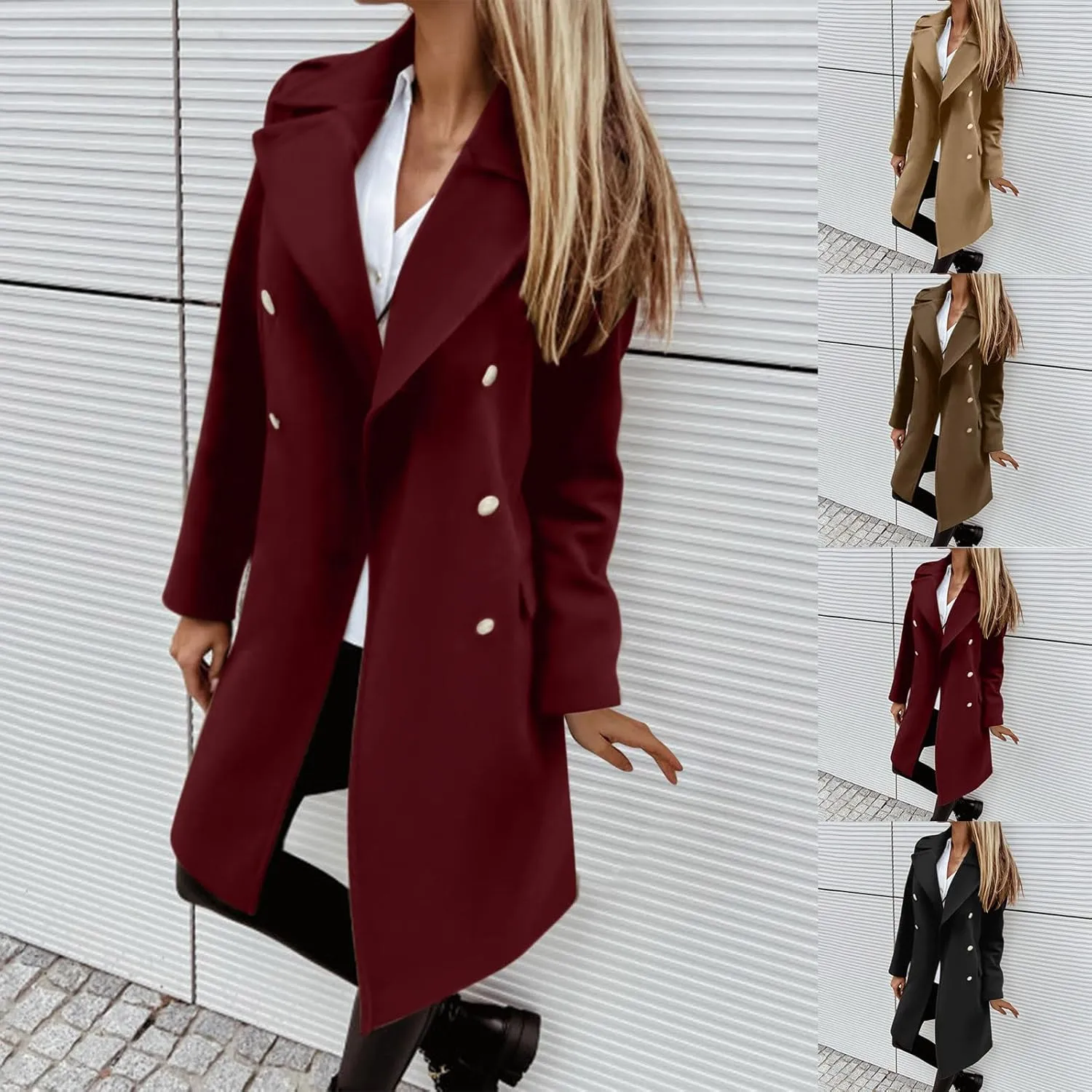 Wool Coats for Women Plus Size Double Breasted Peacoat Casual Notch Lapel Overcoat Long Winter Jackets with Pockets