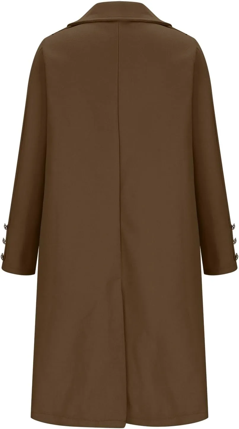 Wool Coats for Women Plus Size Double Breasted Peacoat Casual Notch Lapel Overcoat Long Winter Jackets with Pockets