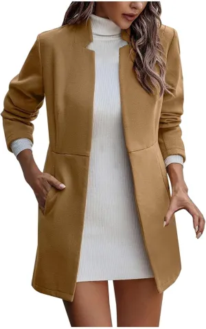 Wool Trench Coats For Women Winter Fall Fashion Notch Collar Pea Coats Plus Size Jackets Casual Walker Coat
