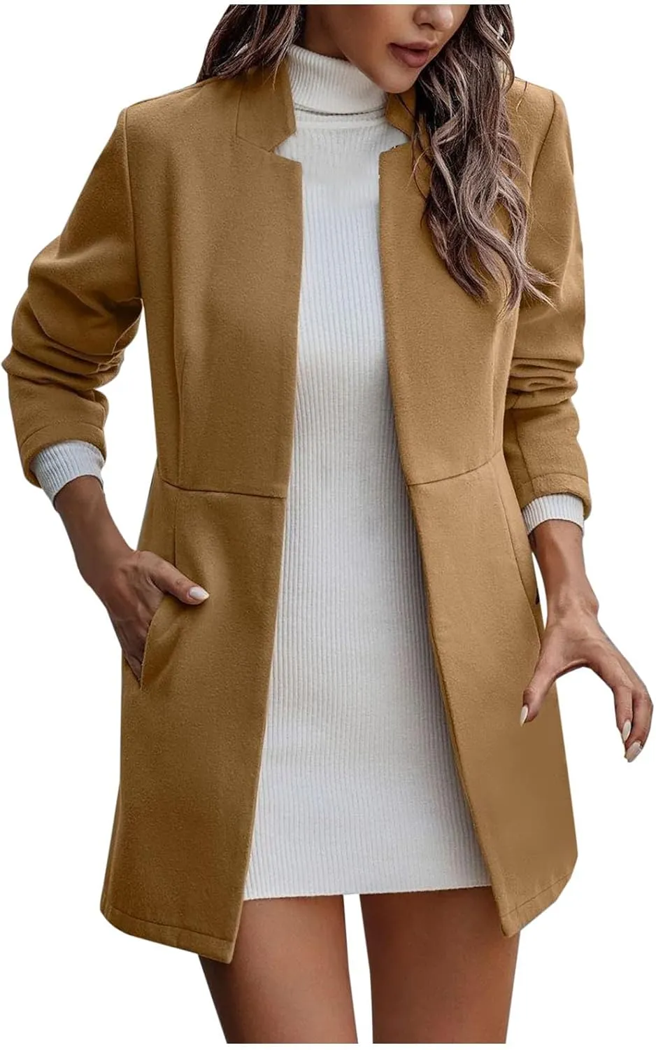 Wool Trench Coats For Women Winter Fall Fashion Notch Collar Pea Coats Plus Size Jackets Casual Walker Coat