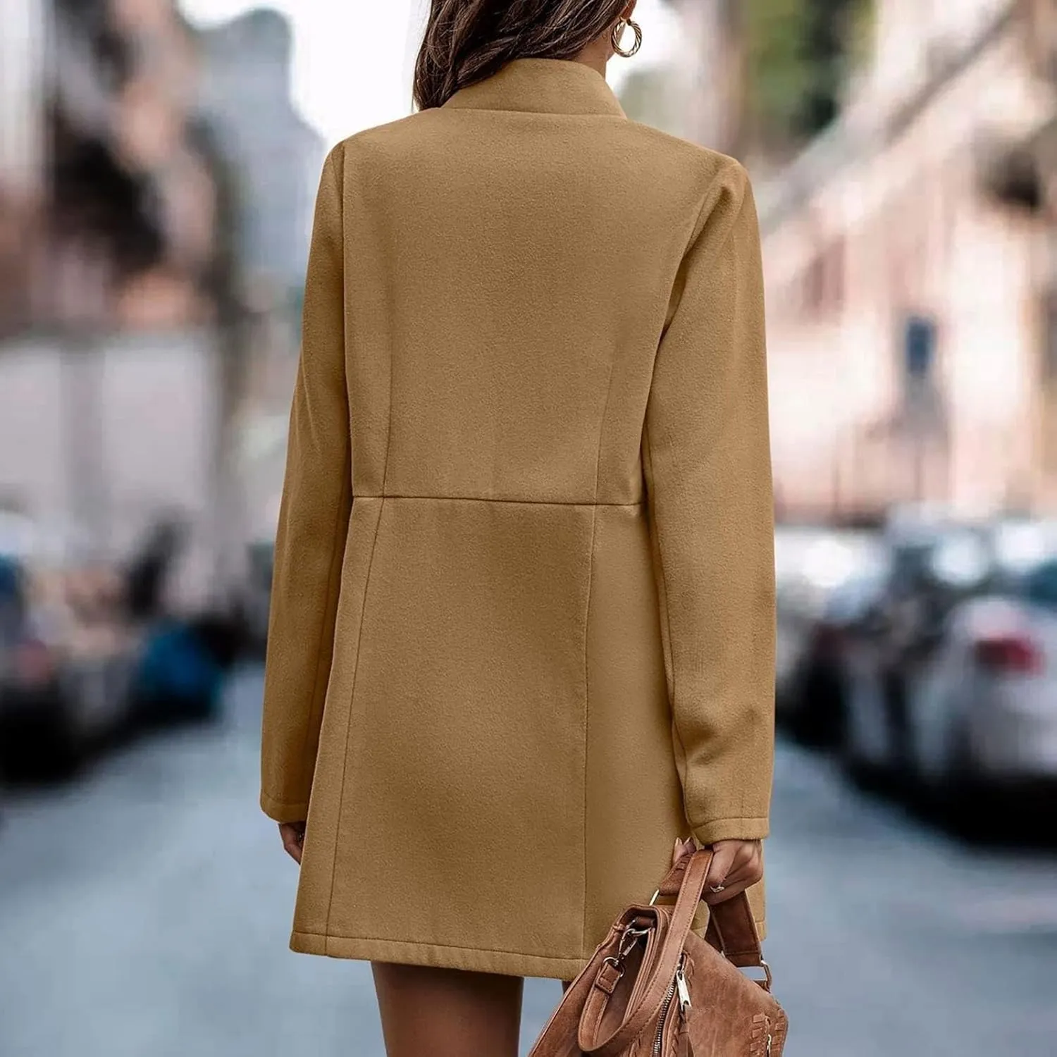 Wool Trench Coats For Women Winter Fall Fashion Notch Collar Pea Coats Plus Size Jackets Casual Walker Coat