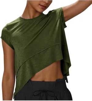 Workout Cropped Tops for Women Flowy Athletic Tops Oversized Loose Fit Running Yoga Quick Dry Soft Crewneck Tees