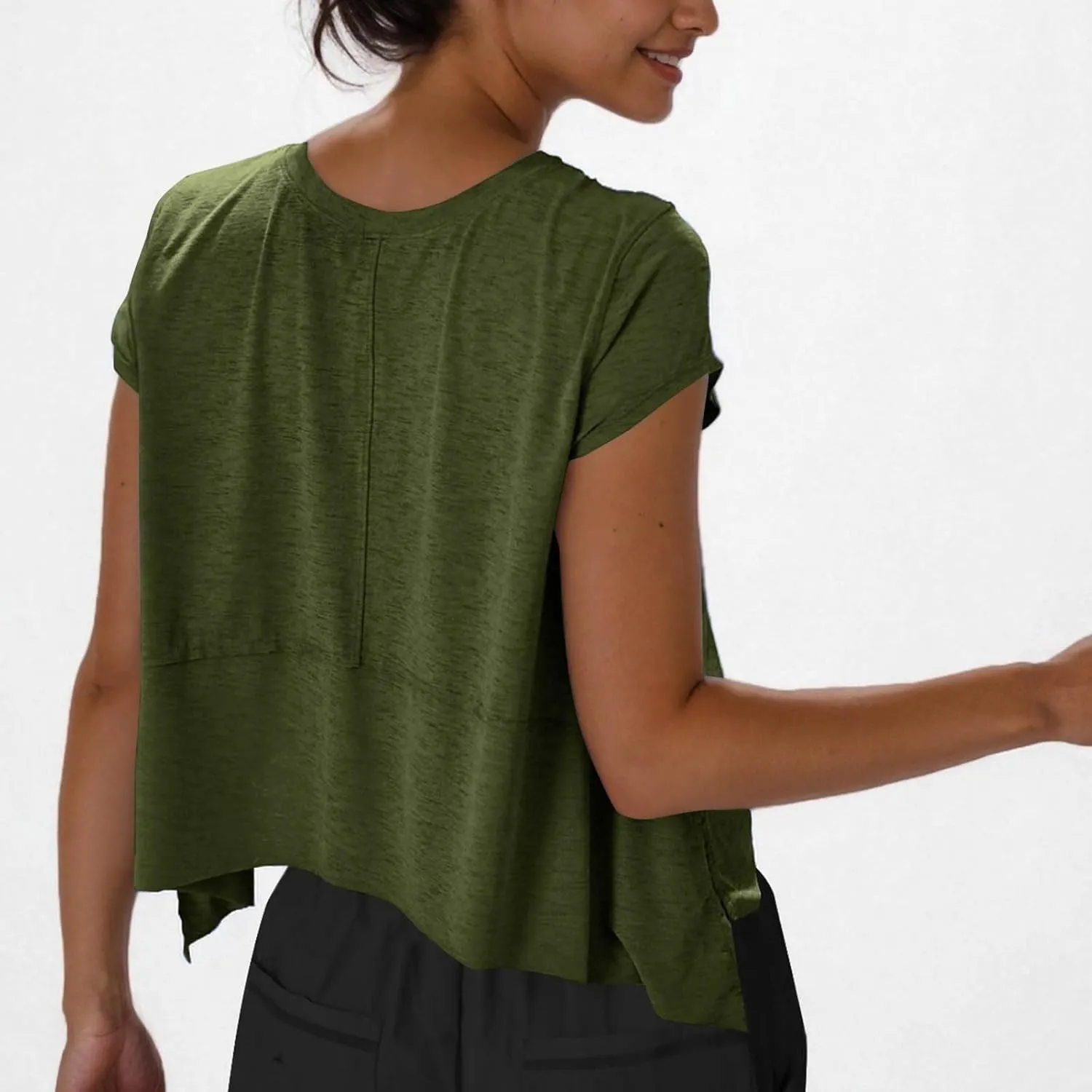 Workout Cropped Tops for Women Flowy Athletic Tops Oversized Loose Fit Running Yoga Quick Dry Soft Crewneck Tees
