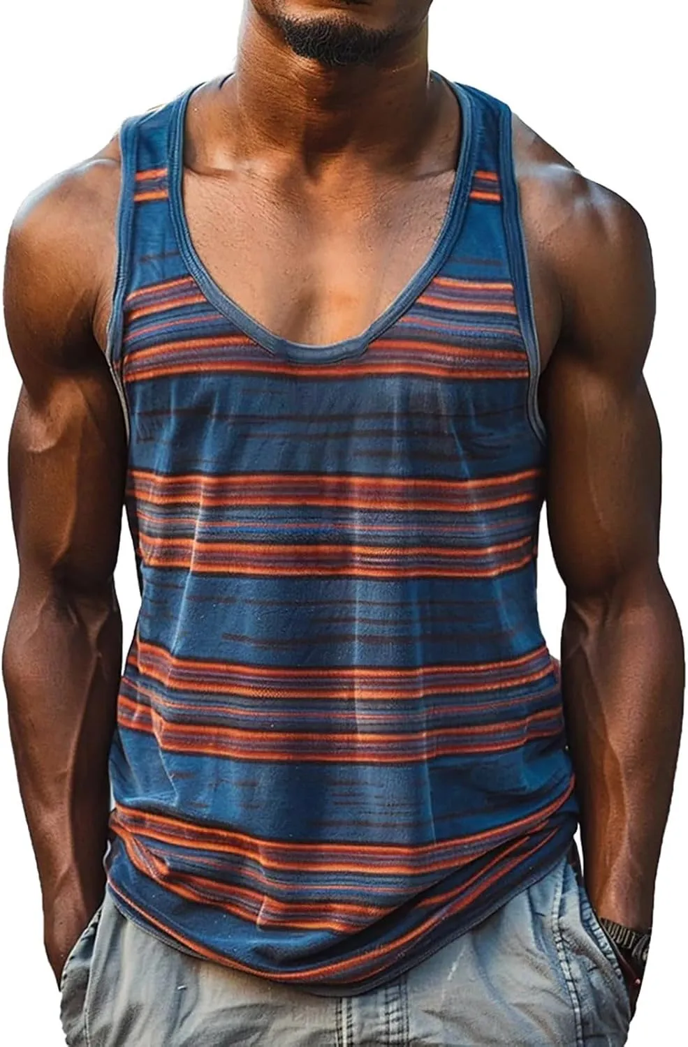 Workout Tank Tops Mens Sleeveless Scoop Neck Cut Off Muscle T-Shirts Color Block Patchwork Yoga Runnig Vest Tops